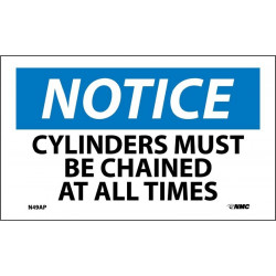 NMC N49AP Notice, Cylinders Must Be Chained At All Times Label, 3" x 5", Adhesive Backed Vinyl, 5/Pk