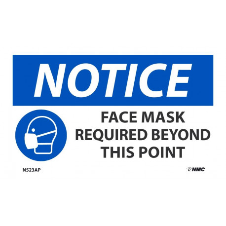 NMC N523AP Notice Face Mask Required Beyond This Point Label, 3" x 5", Adhesive Backed Vinyl, 5/Pk