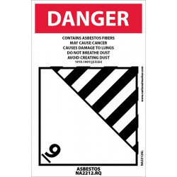 NMC NA2212AL Danger, Contains Asbestos Fibers Label, 4" x 6", PS Paper