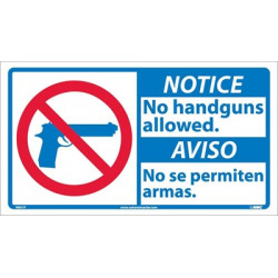 NMC NBA1 Notice, No Handguns Allowed Sign (Graphic), Bilingual, 10" x 18"