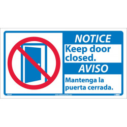 NMC NBA4 Notice, Keep Door Closed Sign (Graphic), Bilingual, 10" x 18"