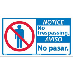 NMC NBA5 Notice, No Trespassing Sign (Graphic), Bilingual, 10" x 18"