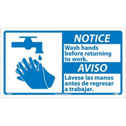NMC NBA8 Notice, Wash Hands Before Returning To Work Sign (Graphic), Bilingual, 10" x 18"