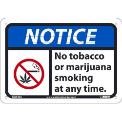 NMC NGA32 Notice, No Tobacco Or Marijuana Smoking At Any Time Sign