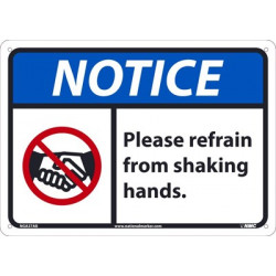 NMC NGA37 Notice, Please Refrain From Shaking Hands, 10" x 14"