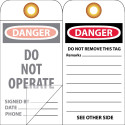 NMC OLPT20 Danger, Do Not Operate Tag, Self Lamination Front, 6" x 3", 10/Pk