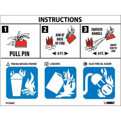 NMC PCIABC Fire Extinguisher Instructions Sign, 3.75" x 5", Adhesive Backed Vinyl, 100/Pk