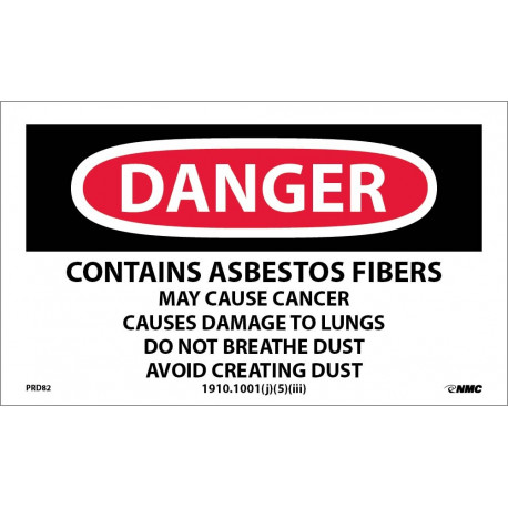 NMC PRD Danger, Contains Asbestos Fibers Dust Warning Label, 3" x 5", 500/Roll