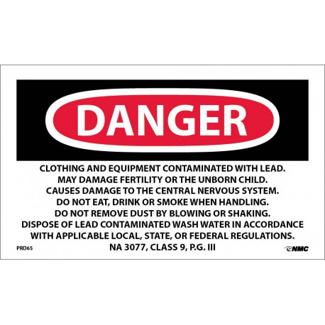 NMC PRD-6 Danger, Contaminated With Lead Warning Label, 3" x 5", PS Paper, 500/Roll