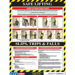 NMC PST010 Safe Lifting/Slips Poster, 24" x 18", Laminated Paper