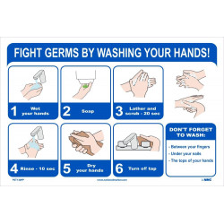 NMC PST138PP Fight Germs By Washing Your Hands Poster, Paper, 12" x 18", 5/Pk