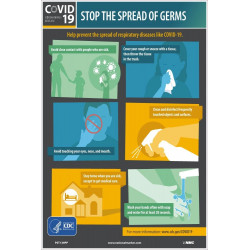 NMC PST139PP Stop The Spread Of Germs Poster, Paper, 18" x 12", 5/Pk