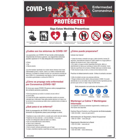 NMC PST141PPSP Covid-19 Protect Yourself Poster, Spanish, Paper, 18" x 12", 5/Pk