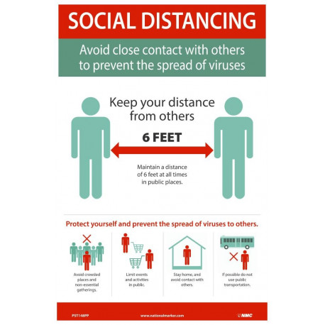 NMC PST148PP Social Distancing Poster, 18" x 12", Paper, 5/Pk