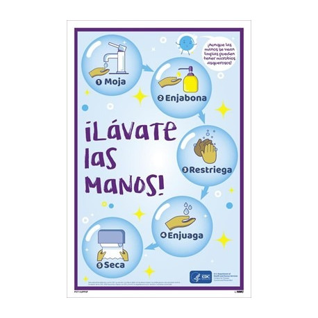 NMC PST152PPSP Wash Your Hands Step By Step Poster, Spanish, 18" x 12", Paper, 5/Pk