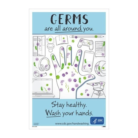 NMC PST157PP Germs Are All Around You Poster, 18" x 12", Paper, 5/Pk