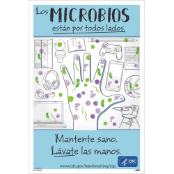 NMC PST157PPSP Germs Are All Around You Poster, Spanish, 18" x 12", Paper, 5/Pk