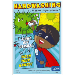 NMC PST164PP Handwashing Is Your Superpower Poster, Boy, 18" x 12", Paper, 5/Pk