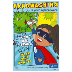 NMC PST165PP Handwashing Is Your Superpower Poster, Girl, 18" x 12", Paper, 5/Pk