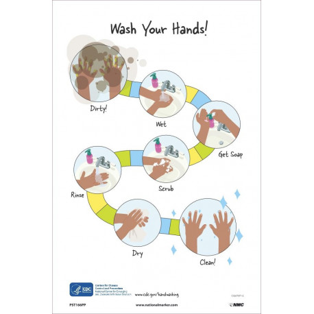 NMC PST166PP Handwashing Guidance Poster, 18" x 12", Paper, 5/Pk