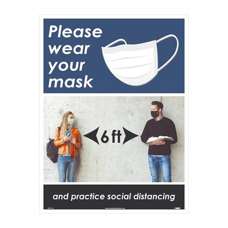 NMC PST Please Wear Your Mask & Practice Social Distancing Poster, 6 Ft