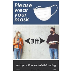 NMC PST172PP3 Please Wear Your Mask Poster & Practice Social Distancing, 3 Ft, 18" x 12", Paper, 5/Pk