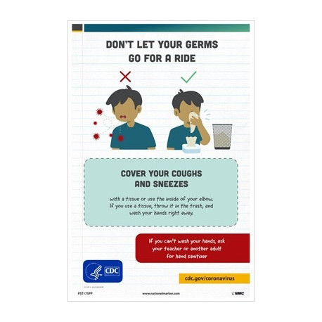 NMC PST175PP Don't Let Your Germs Go For A Ride Poster, 18" x 12", Paper, 5/Pk