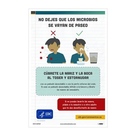 NMC PST175PPSP Don't Let Your Germs Go For A Ride Poster, Spanish, 18" x 12", Paper, 5/Pk