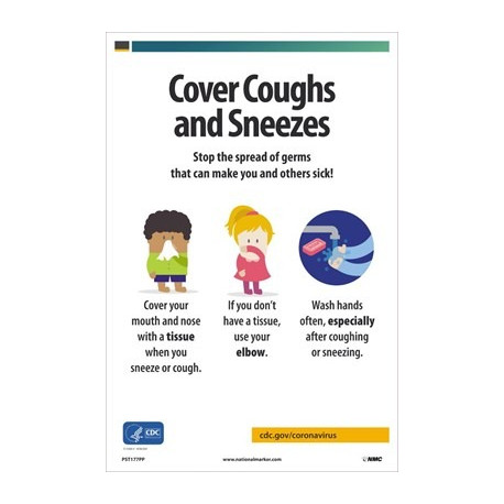 NMC PST177PP Cover Coughs And Sneezes Poster, 18" x 12", Paper, 5/Pk