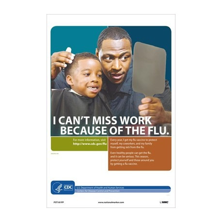 NMC PST181PP I Can't Miss Work Because Of The Flu Poster, 18" x 12", Paper, 5/Pk