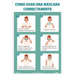 NMC PST183PPSP How To Wear A Mask Properly Poster, Spanish, 18" x 12", Paper, 5/Pk
