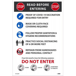 NMC PST184PP Stop Read Before Entering, Covid-19 Poster, 18" x 12", Paper, 5/Pk
