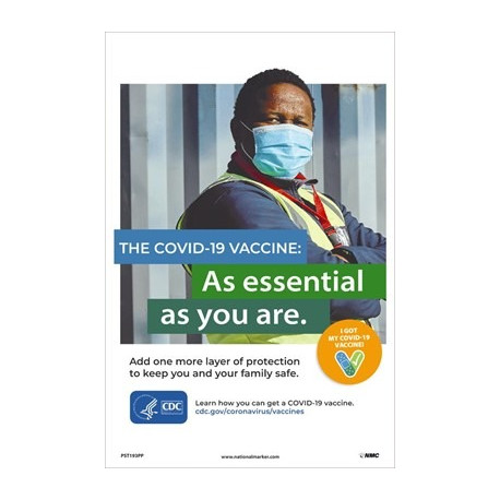 NMC PST193PP Covid-19 Vaccine (Safety Worker) Poster, 18" x 12", Paper, 5/Pk