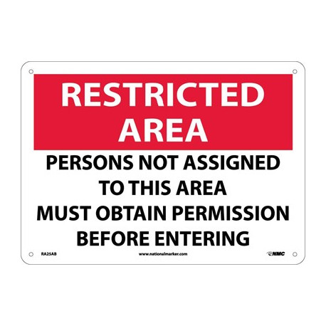 NMC RA25 Restricted Area, Obtain Permission Sign, 10" x 14"