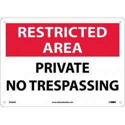 NMC RA26 Restricted Area, Private No Trespassing Sign, 10" x 14"