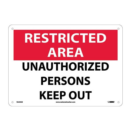 NMC RA29 Restricted Area, Unauthorized Persons Keep Out Sign, 10" x 14"