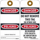 NMC RPT Danger, Do Not Remove (Bilingual) Tag, 6" x 3", Unrippable Vinyl, 25/Pk