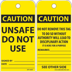 NMC RPT149ST Caution, Unsafe Do Not Use Tag (Hole), 6" x 3", Synthetic Paper, 25/Pk