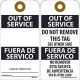 NMC RPT Out Of Service (Bilingual) Tag, 6" x 3", .015 Mil Unrippable Vinyl, 25/Pk