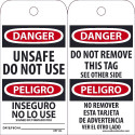 NMC RPT Danger, Unsafe Do Not Use (Bilingual) Tag, 6" x 3", .015 Mil Unrippable Vinyl, 25/Pk
