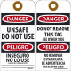 NMC RPT Danger, Unsafe Do Not Use (Bilingual) Tag, 6" x 3", .015 Mil Unrippable Vinyl, 25/Pk