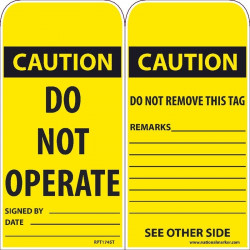 NMC RPT174ST Caution, Do Not Operate Tag, 6" x 3", Synthetic Paper, 25/Pk