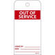 NMC RPT Out Of Service Tag, 6" x 3", Unrippable Vinyl, 25/Pk