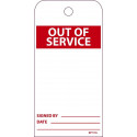 NMC RPT Out Of Service Tag, 6" x 3", Unrippable Vinyl, 25/Pk