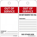 NMC RPT176AST Out Of Service Tag, 6" x 3", Synthetic Paper, w/ 1 Top Center Hole, Zip Ties Included, 25/Pk