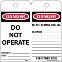 NMC RPT1B Danger, Do Not Operate Tag, 6" x 3", Card Stock, 25/Pk