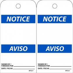 NMC RPT Notice, Blank Tag Bilingual, 6" x 3", Unrippable Vinyl w/1 Top Center Hole, Zip Ties Included, 25/Pk
