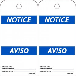 NMC RPT217ST Notice, Blank Tag Bilingual, 6" x 3", Synthetic Paper w/1 Top Center Hole, 25/Pk