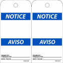 NMC RPT217ST Notice, Blank Tag Bilingual, 6" x 3", Synthetic Paper w/1 Top Center Hole, 25/Pk