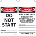 NMC RPT22ST Danger, Do Not Start Tag (Hole), 6" x 3", Synthetic Paper, 25/Pk